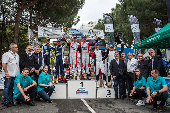 ROSSEL Yohan et FULCRAND Benoît, Citroën C3 R5, GILBERT Quentin et GUIEU Christopher, Volkswagen Polo R5, ASTIER Raphael et VAUCLARE Frédéric, Hyundai I20 R5, podium ambiance during the 2019 French rally championship, rallye d'Antibes from May 17 to 19  at Antibes, France - Photo Thomas Fenetre / DPPI