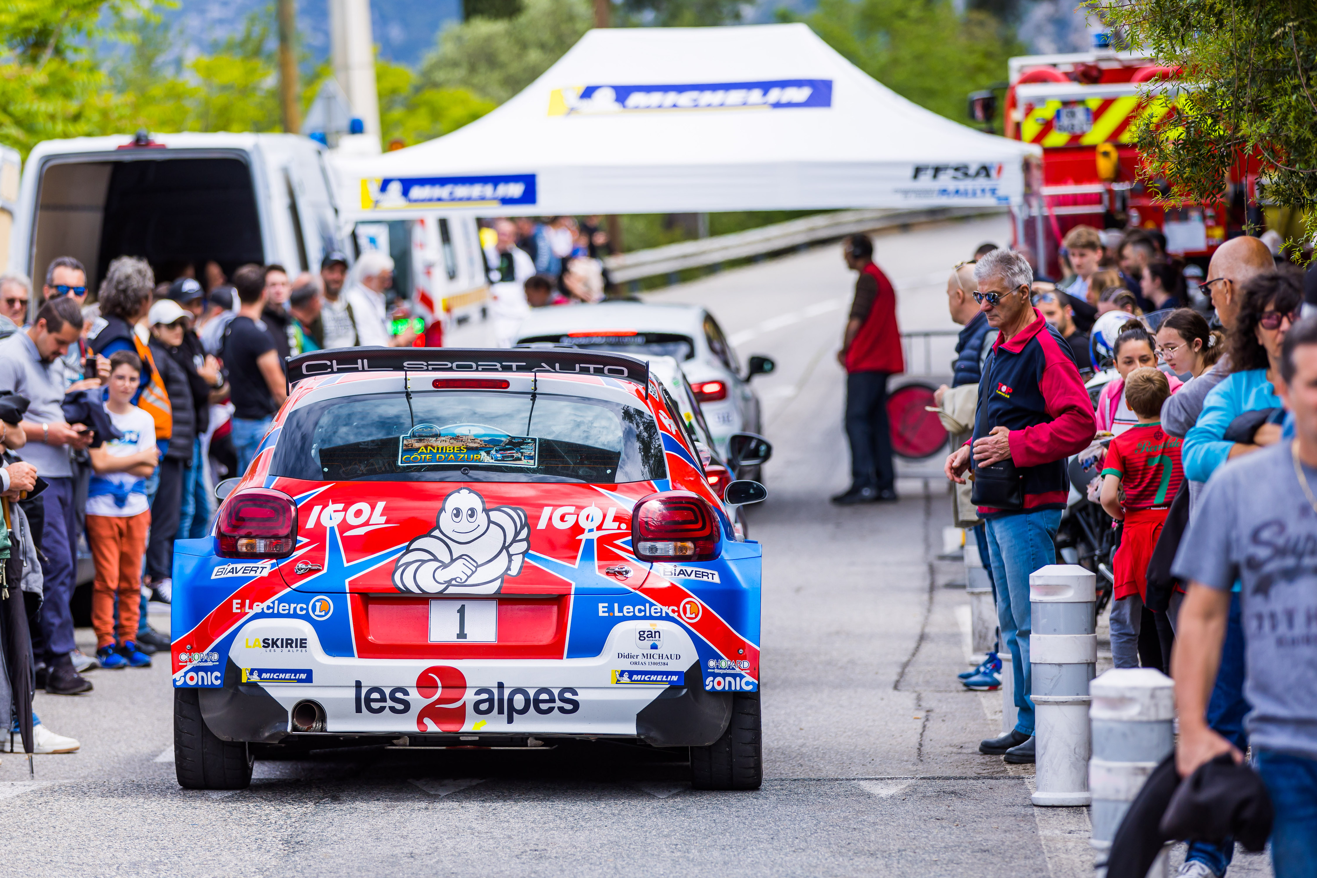 01 BONATO Yoann, BOULLOUD Benjamin, Citroën C3 Rally2, ambiance during the Rallye Antibes Côte d’Azur 2023, 3rd round of the Championnat de France des Rallyes 2023, from May 19 to 20 in Juan-Les-Pains, France - Photo Bastien Roux / DPPI